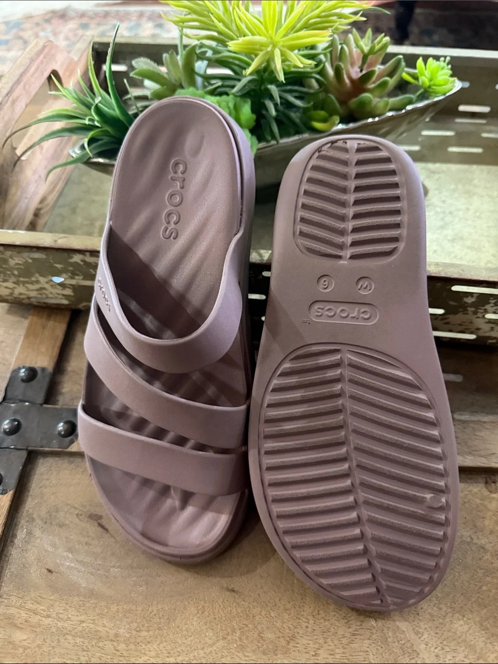 CROCS Women’s Triple-Strap Slide Sandals - Dusty Mauve